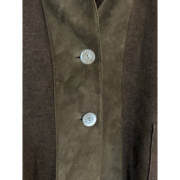 Eileen Fisher XL Merino Wool Lamb Leather Chocolate Brown Blazer Jacket Luxury - Picture 6 of 6